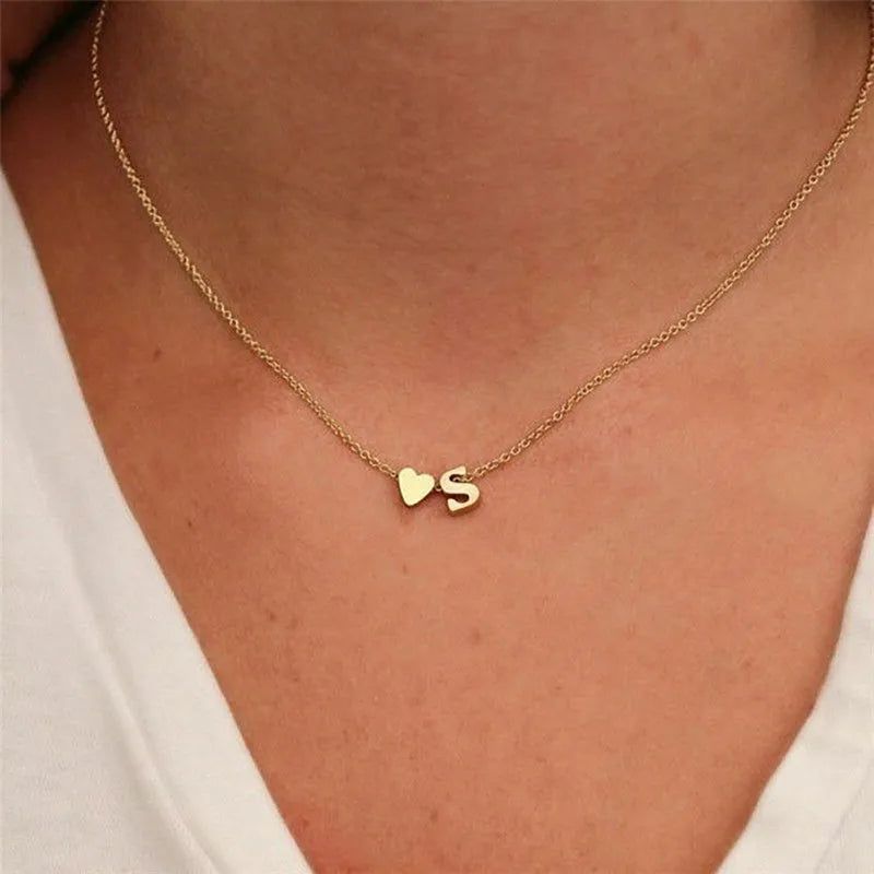 18K Gold Plated Initial Heart Letter Necklace SLR - DKLOR -  -  