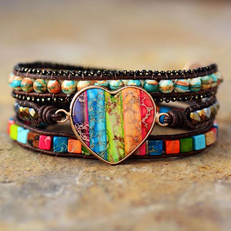 7 Chakra Heart Stone Wrap Bracelet - DKLOR -  -  