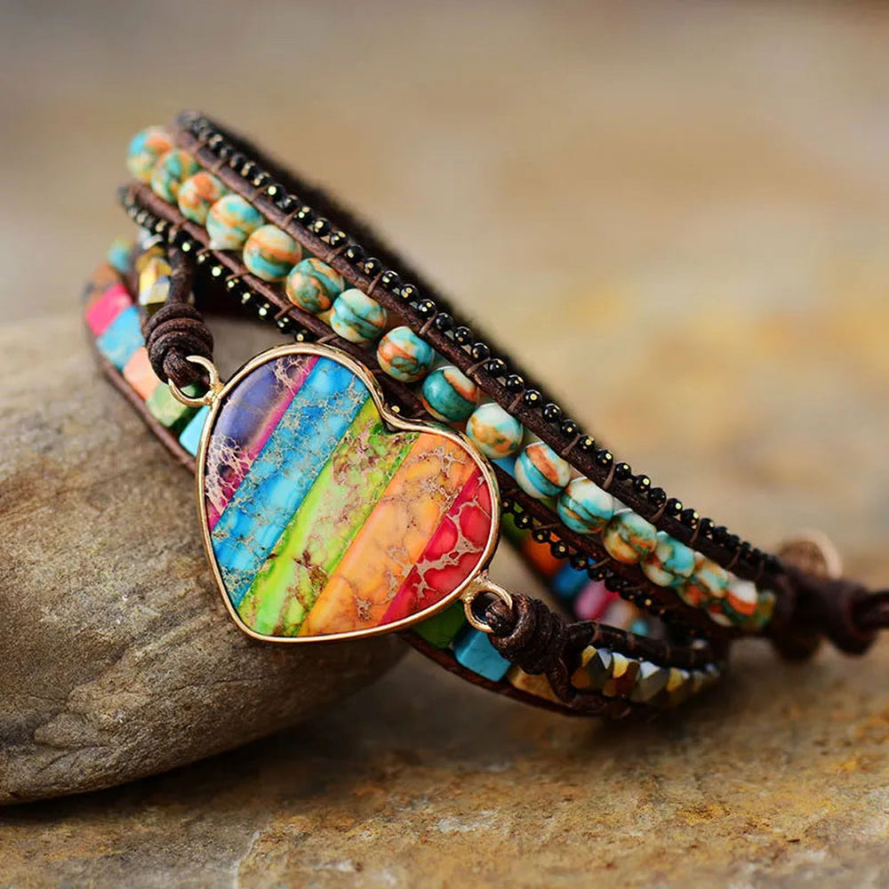 7 Chakra Heart Stone Wrap Bracelet - DKLOR -  -  