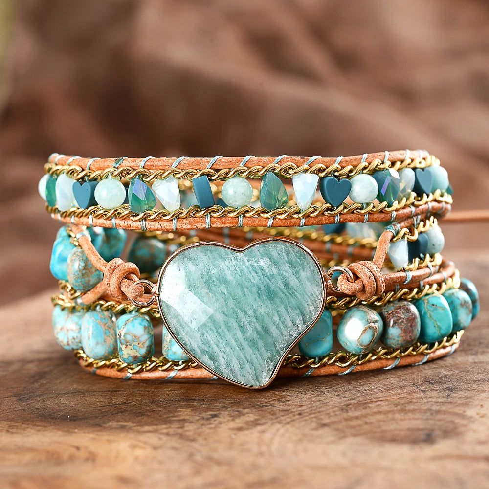 Amazonite Heart Wrap Bracelets - DKLOR -  -  