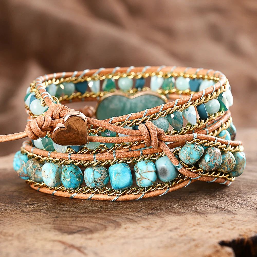 Amazonite Heart Wrap Bracelets - DKLOR -  -  