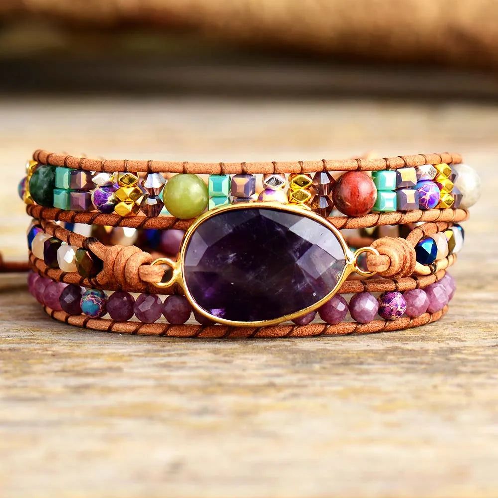 Amethysts Leather Wrap Bracelet - DKLOR -  -  