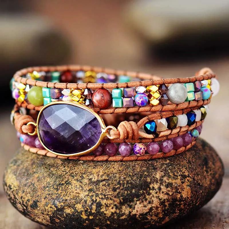 Amethysts Leather Wrap Bracelet - DKLOR -  -  