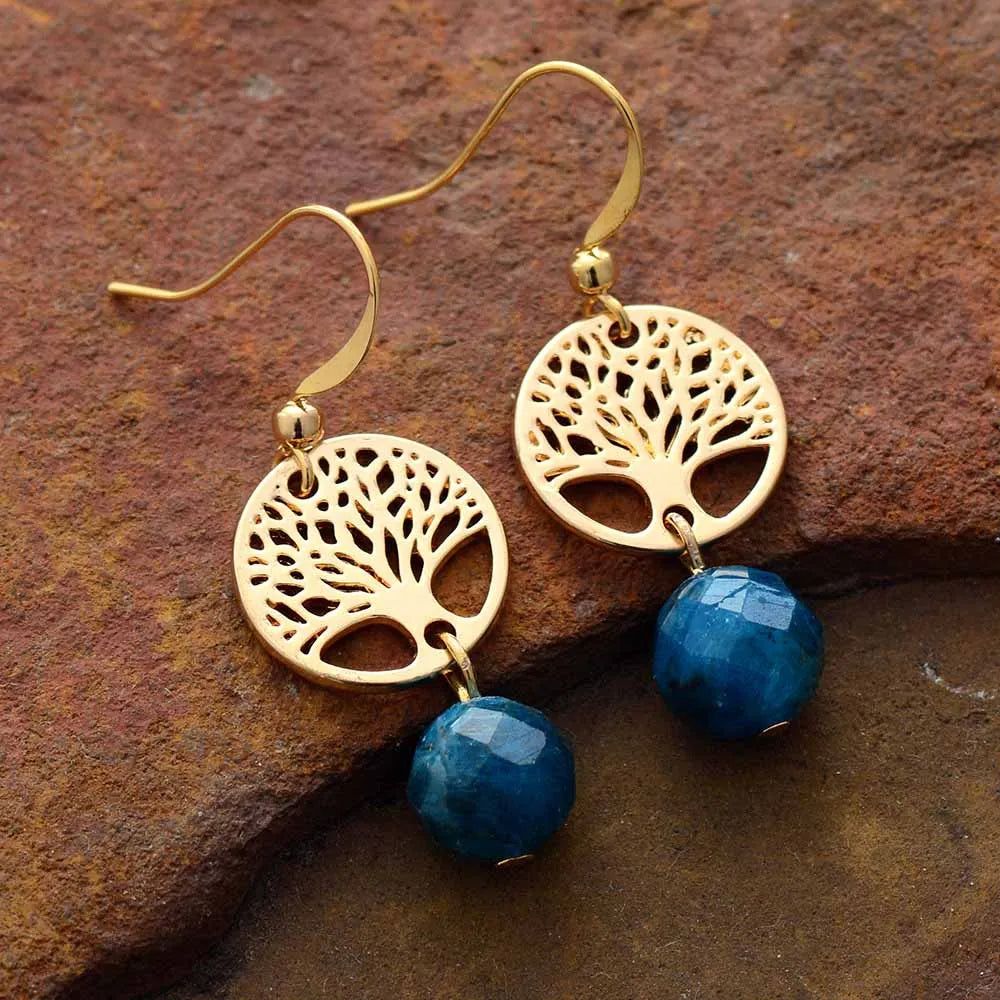 Apatite Gold Plated Tree Earrings - DKLOR -  -  