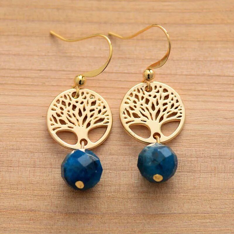 Apatite Gold Plated Tree Earrings - DKLOR -  -  