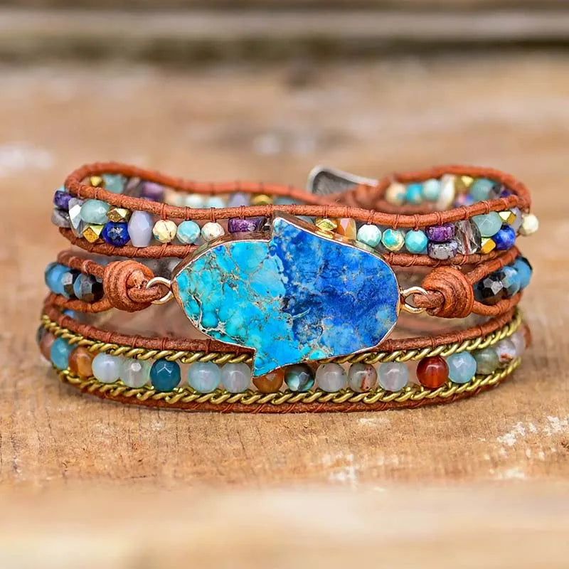 Arctic Blue Leather Wrap Bracelet - DKLOR -  -  