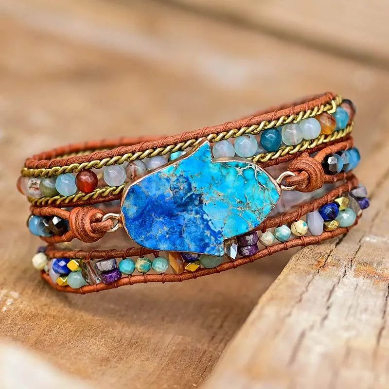 Arctic Blue Leather Wrap Bracelet - DKLOR -  -  