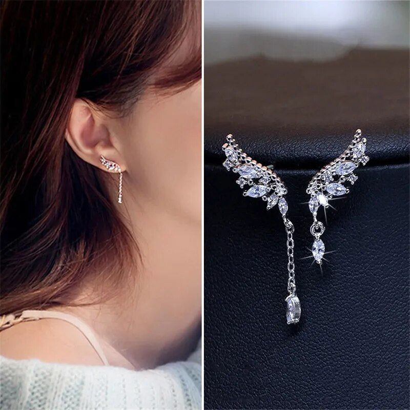 Asymmetric Crystal Wings Earrings - DKLOR -  -  