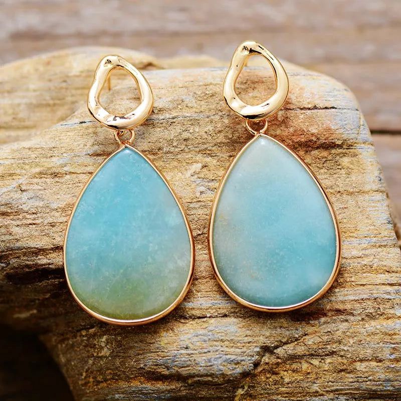 Authentic Amazonite Teardrop Earrings - DKLOR -  -  