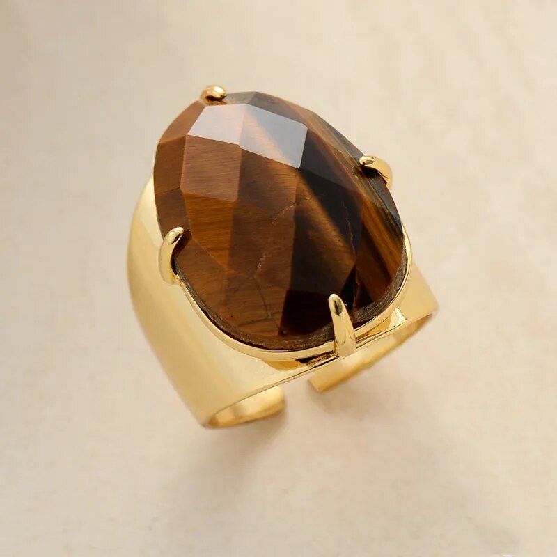 Big Stone Tiger Eye Ring - DKLOR -  -  