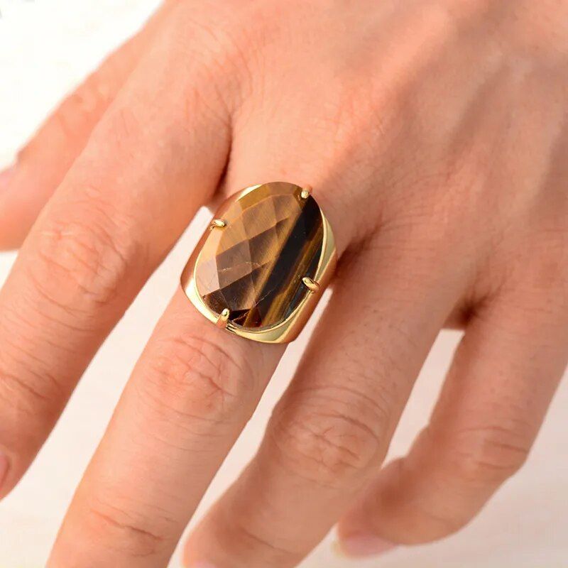 Big Stone Tiger Eye Ring - DKLOR -  -  