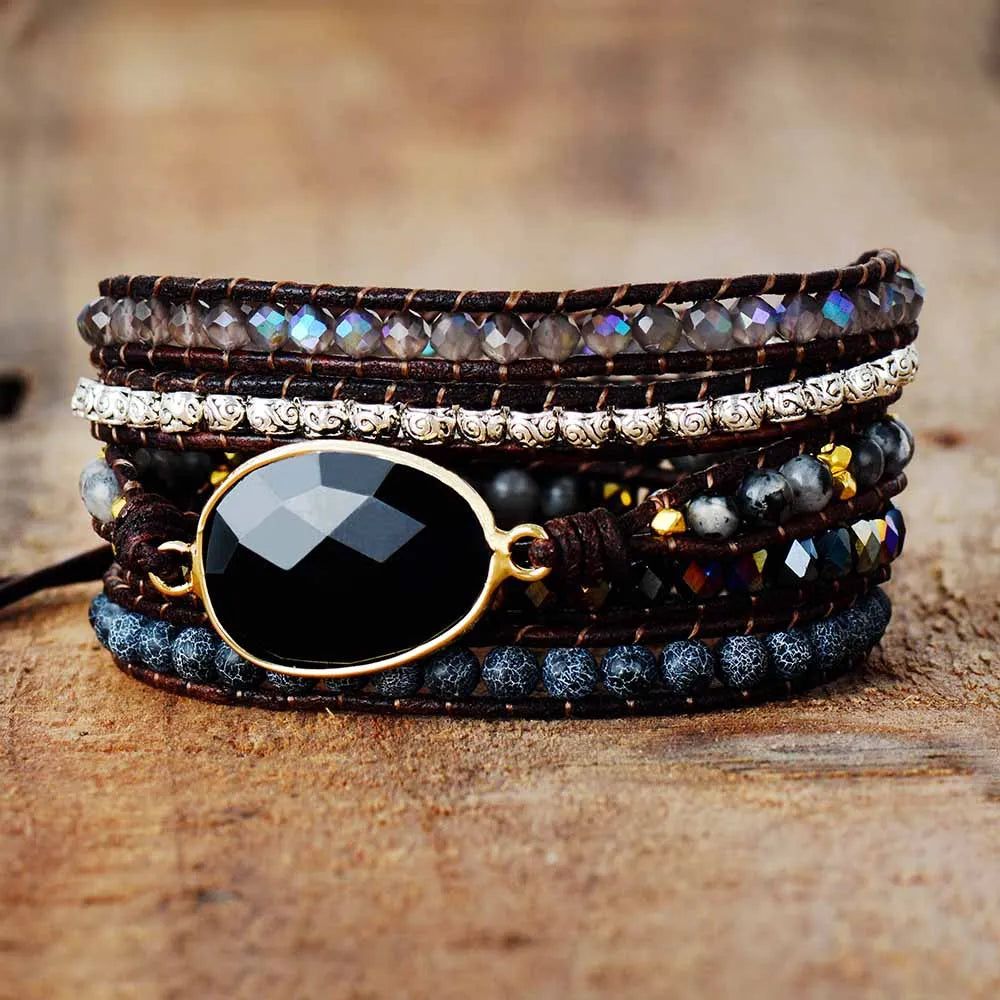 Black Onyx Mix 5 Wraps Bracelet - DKLOR -  -  