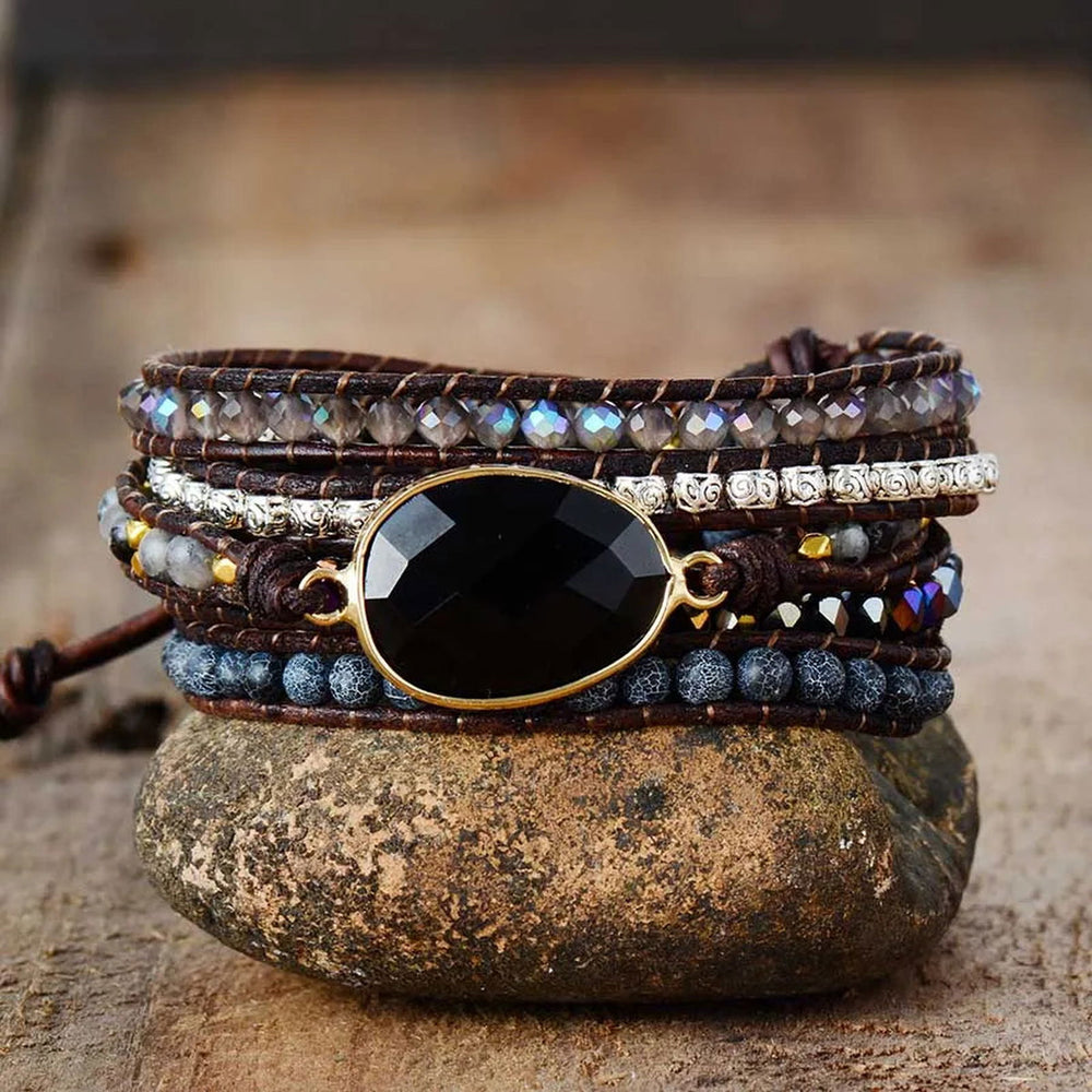 Black Onyx Mix 5 Wraps Bracelet - DKLOR -  -  