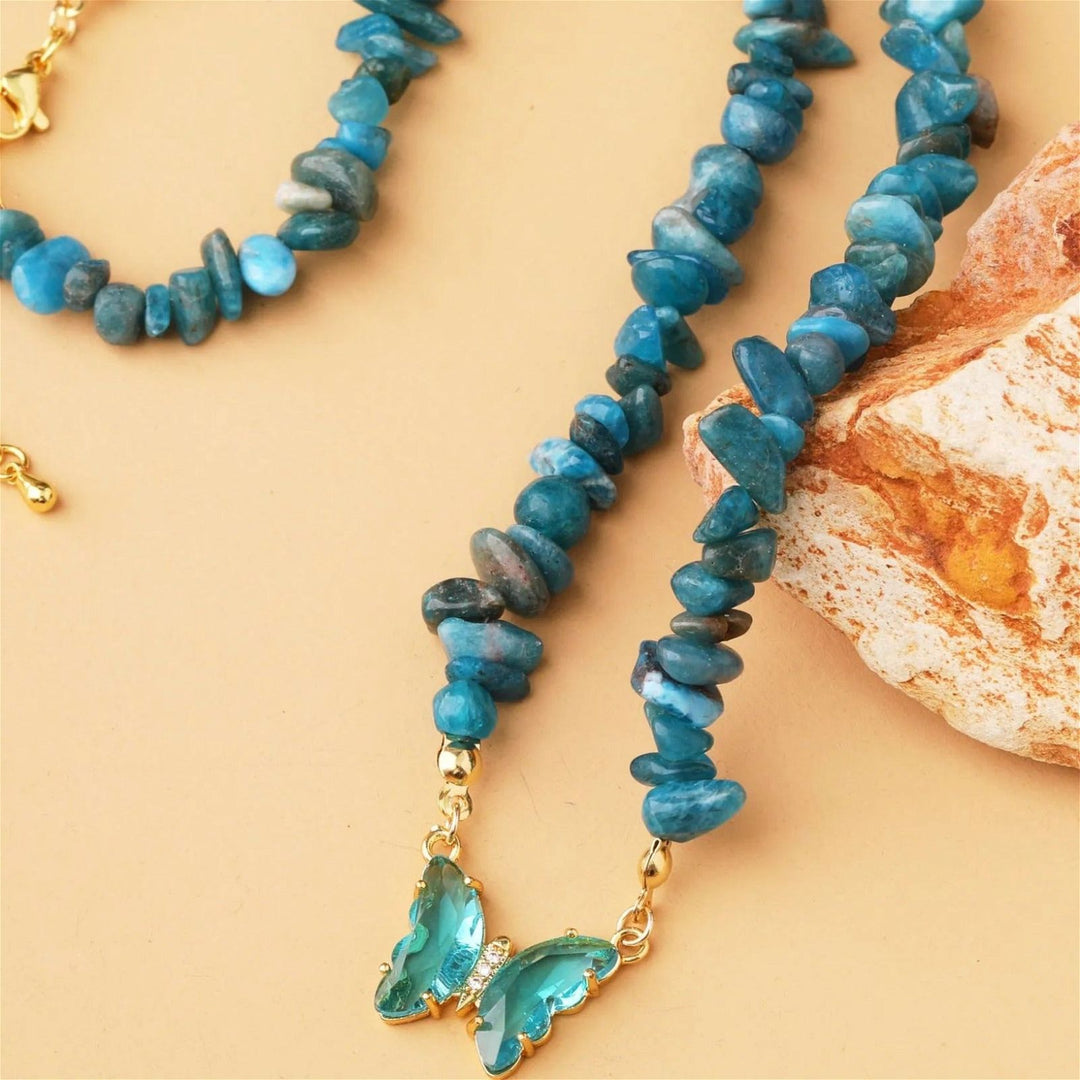 Blue Apatite Butterfly Stone Necklace - DKLOR -  -  