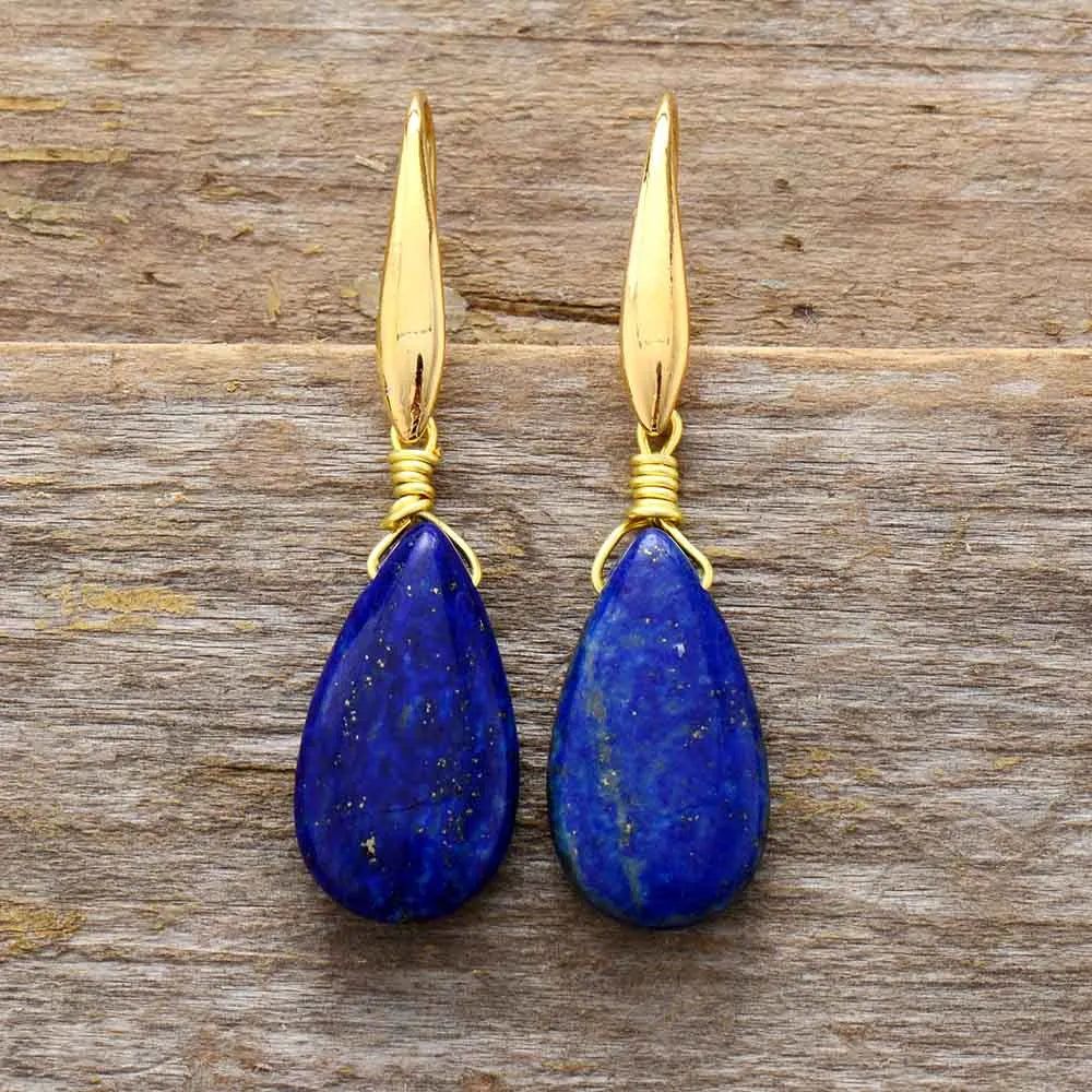 Blue Teardrop Natural Stone Earnings - DKLOR -  -  