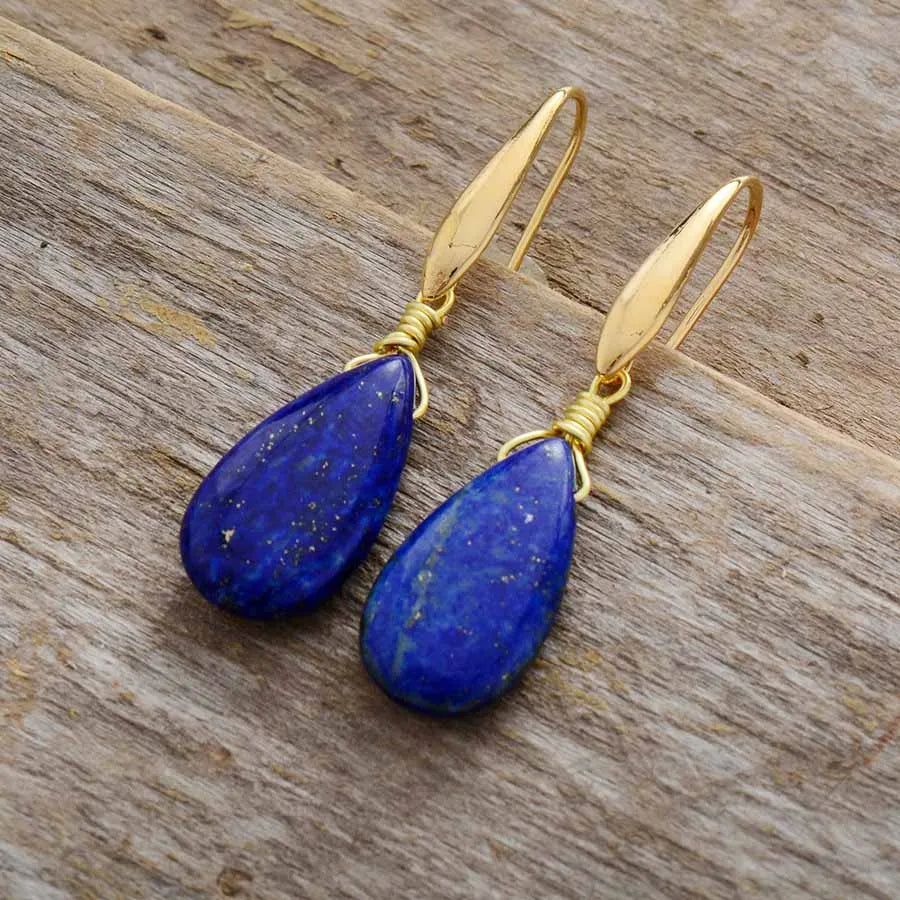 Blue Teardrop Natural Stone Earnings - DKLOR -  -  