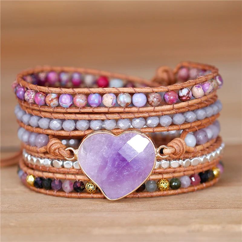 Boho Purple Gemstone Wrap Bracelet - DKLOR -  -  