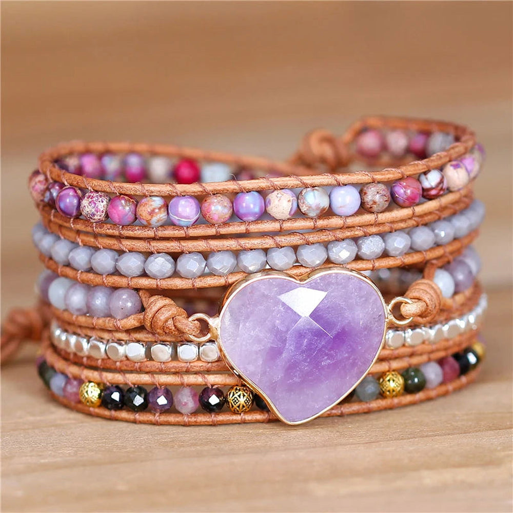 Boho Purple Gemstone Wrap Bracelet - DKLOR -  -  