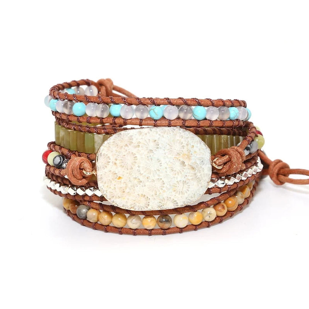 Chrysanthemum Stone Charm 5 Wrap Bracelet - DKLOR -  -  