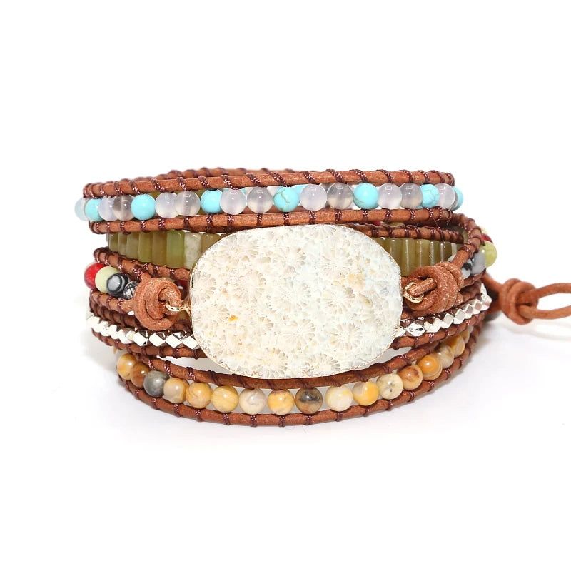 Chrysanthemum Stone Charm 5 Wrap Bracelet - DKLOR -  -  