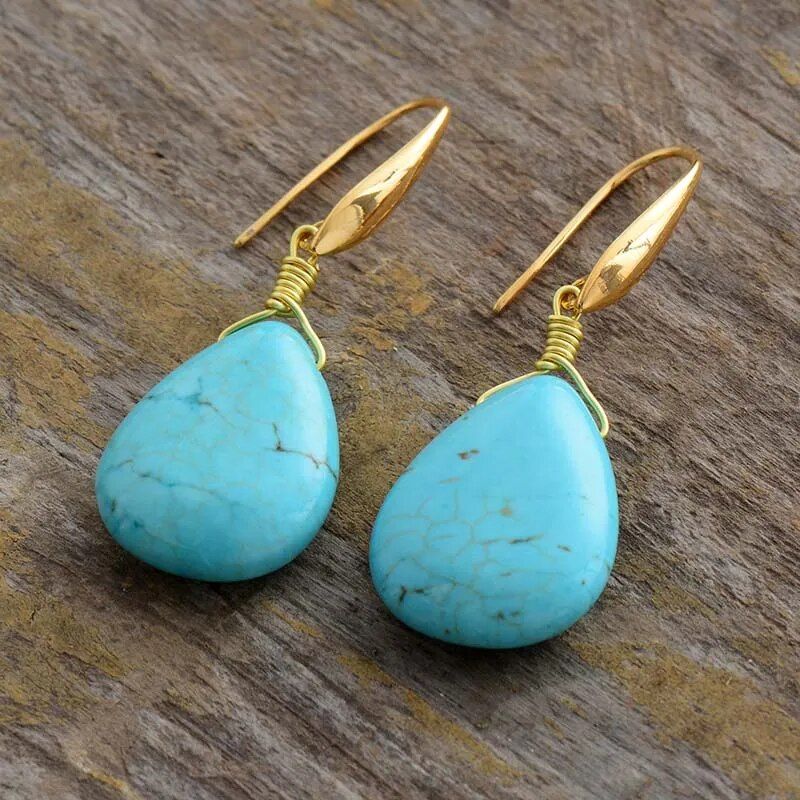 Exclusive Turquoise Teardrop Earrings - DKLOR -  -  