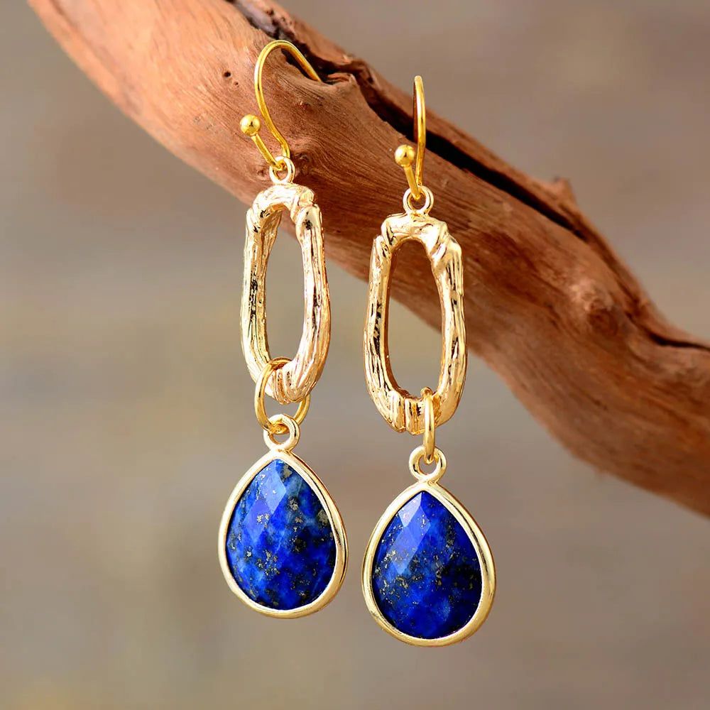 Gold Plated Lapis Luzuli Teardrop Earnings - DKLOR -  -  