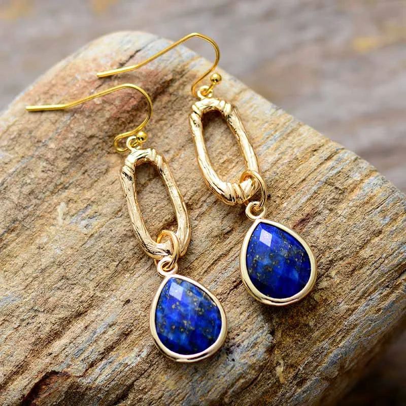 Gold Plated Lapis Luzuli Teardrop Earnings - DKLOR -  -  