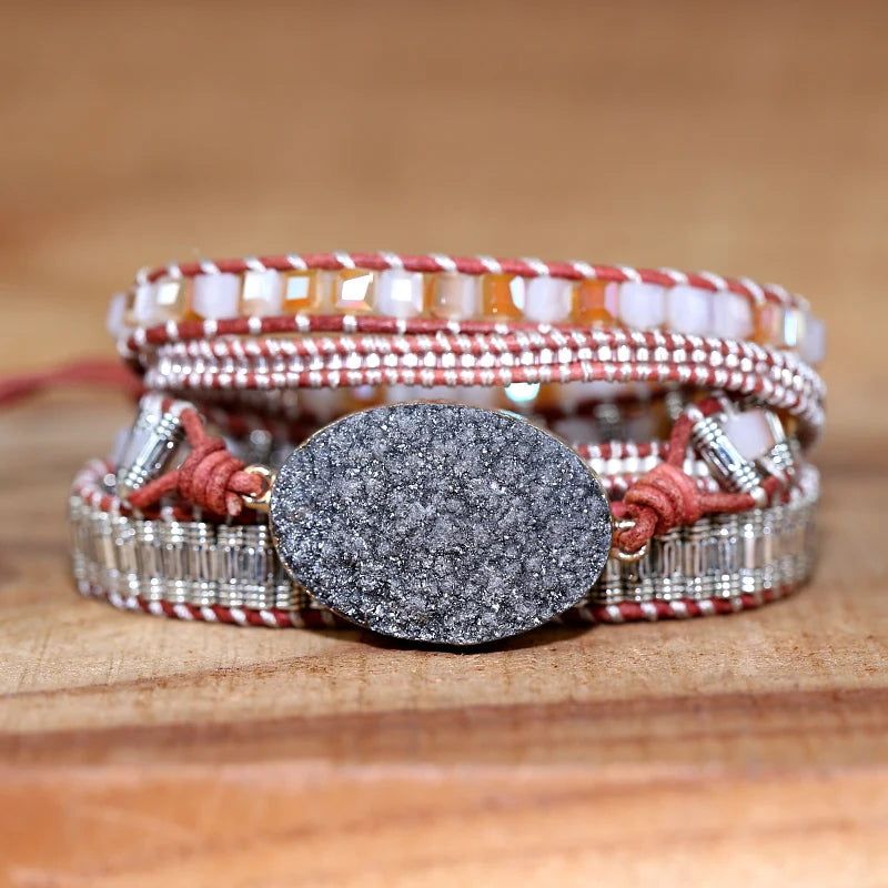 Gray Crystal Charm Leather Bracelets - DKLOR -  -  