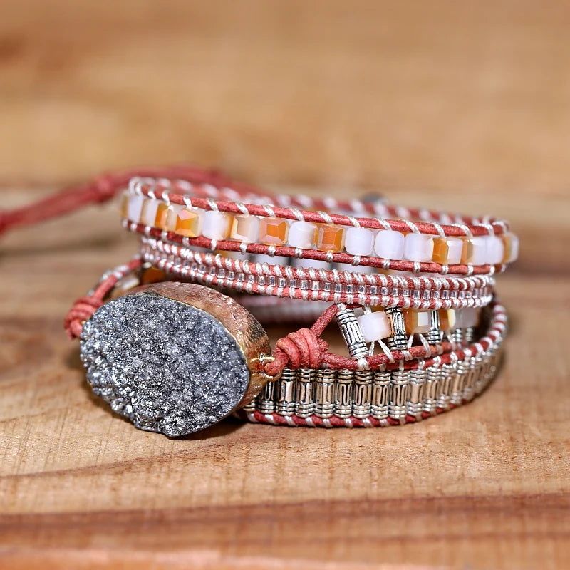 Gray Crystal Charm Leather Bracelets - DKLOR -  -  