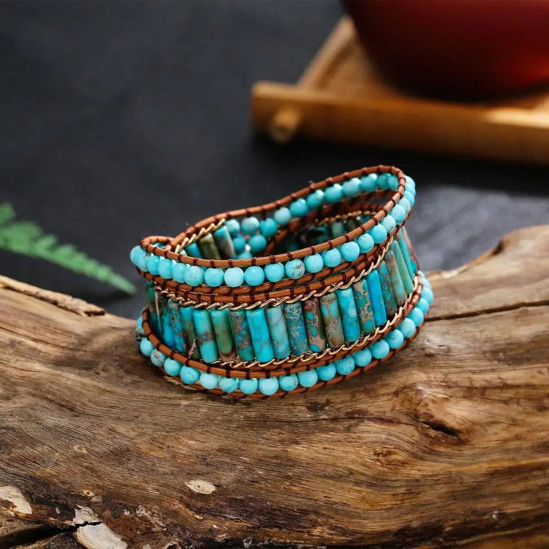 Handmade Turquoise Bead Leather Bracele - DKLOR -  -  