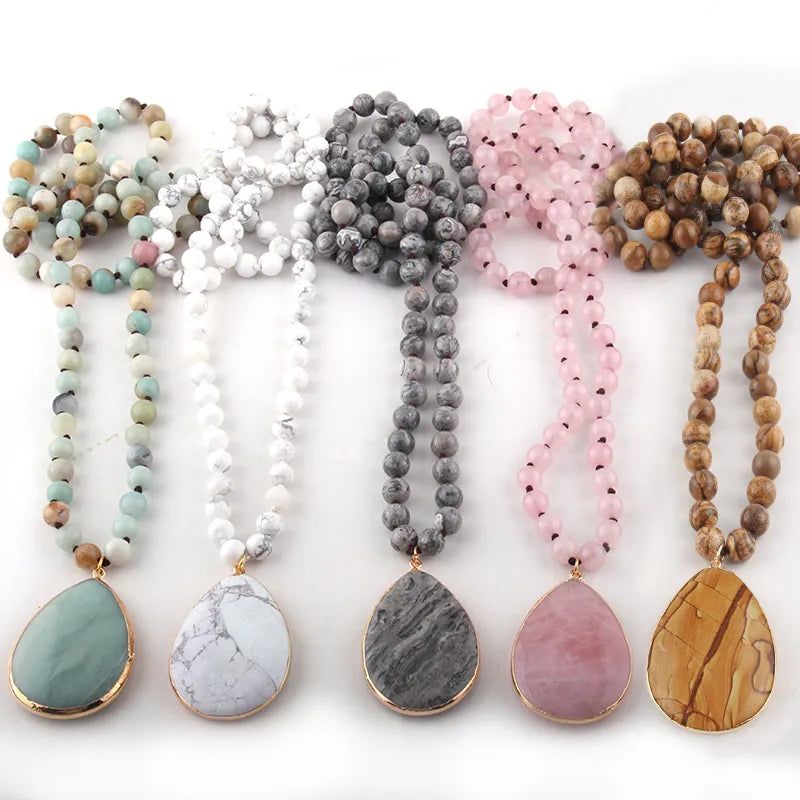 Knotted Natural Stone Necklace Collection - DKLOR -  -  