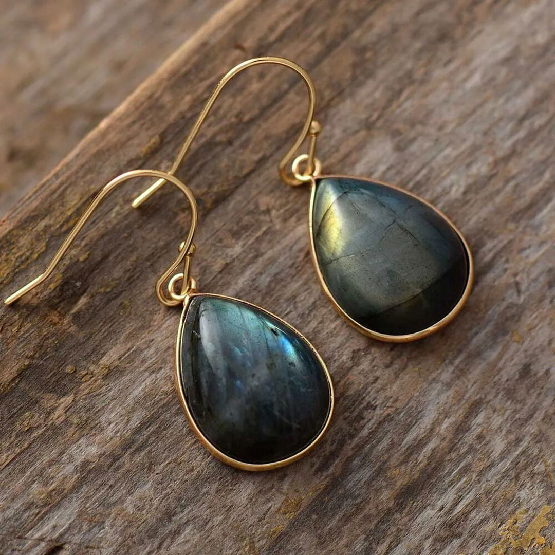 Labradorite Teardrop Dangle Earrings - DKLOR -  -  