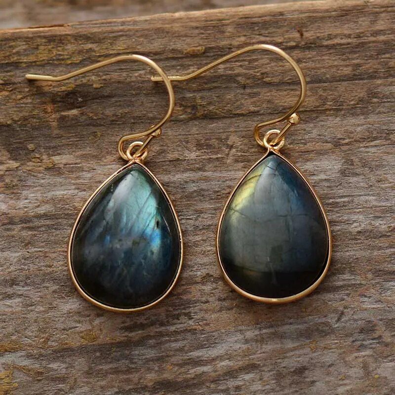 Labradorite Teardrop Dangle Earrings - DKLOR -  -  