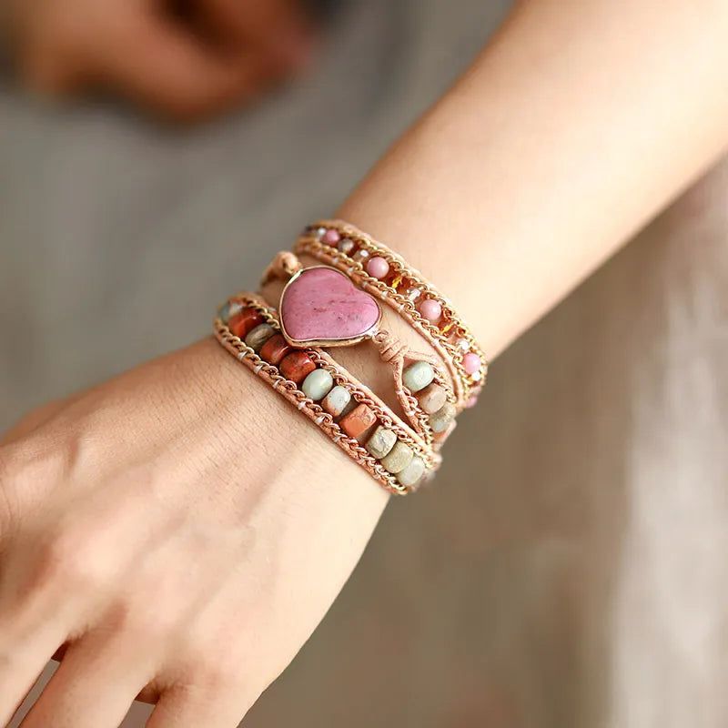 Luxury Pink Heart Shape Wrap Bracelet - DKLOR -  -  