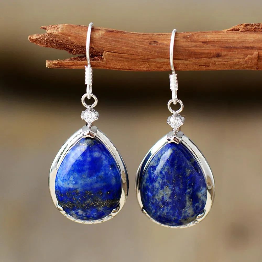 Luxury Teardrop Blue Lapis Luzuli Earrings - DKLOR -  -  