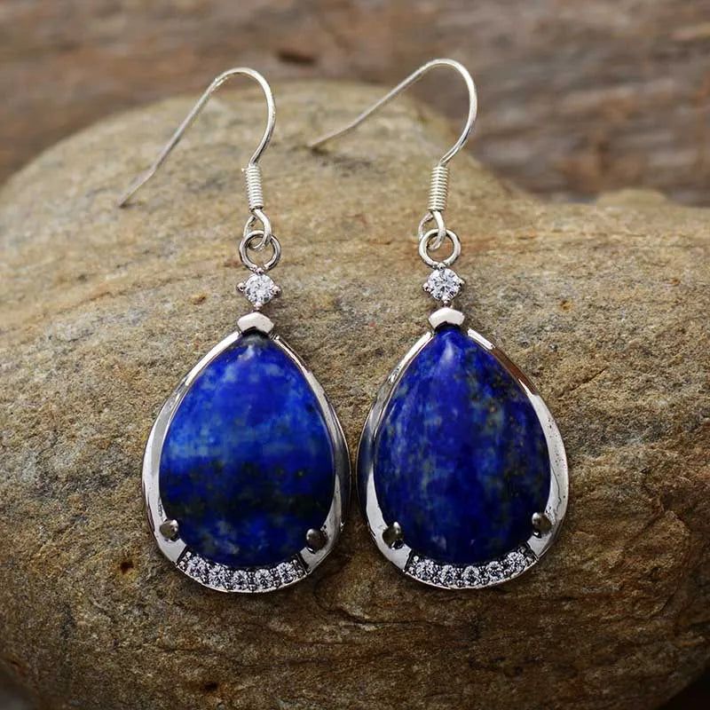 Luxury Teardrop Blue Lapis Luzuli Earrings - DKLOR -  -  