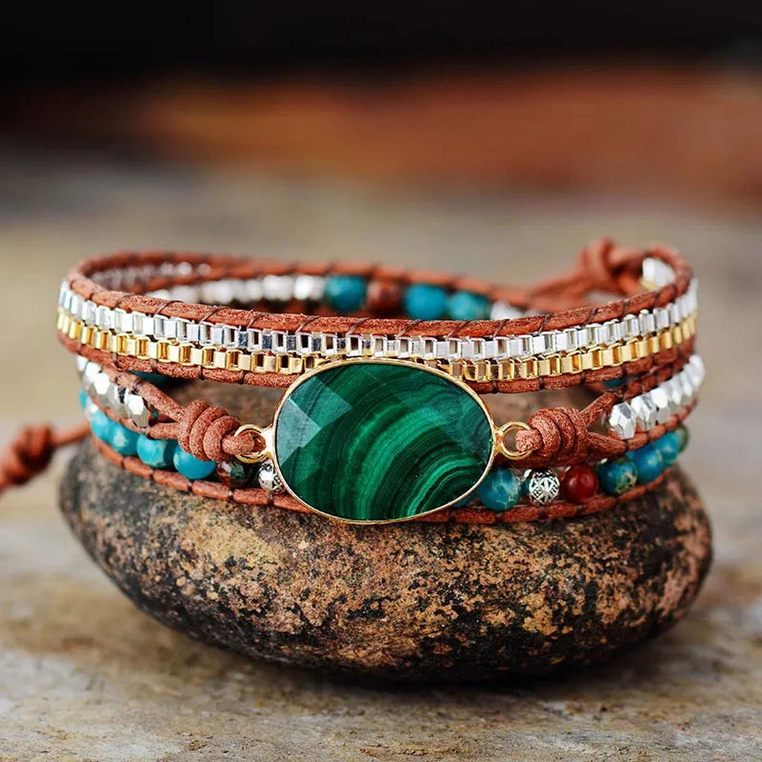 Malachite Leather Wrap Bracelet - DKLOR -  -  