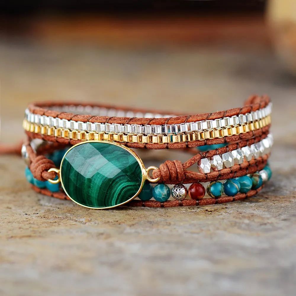 Malachite Leather Wrap Bracelet - DKLOR -  -  