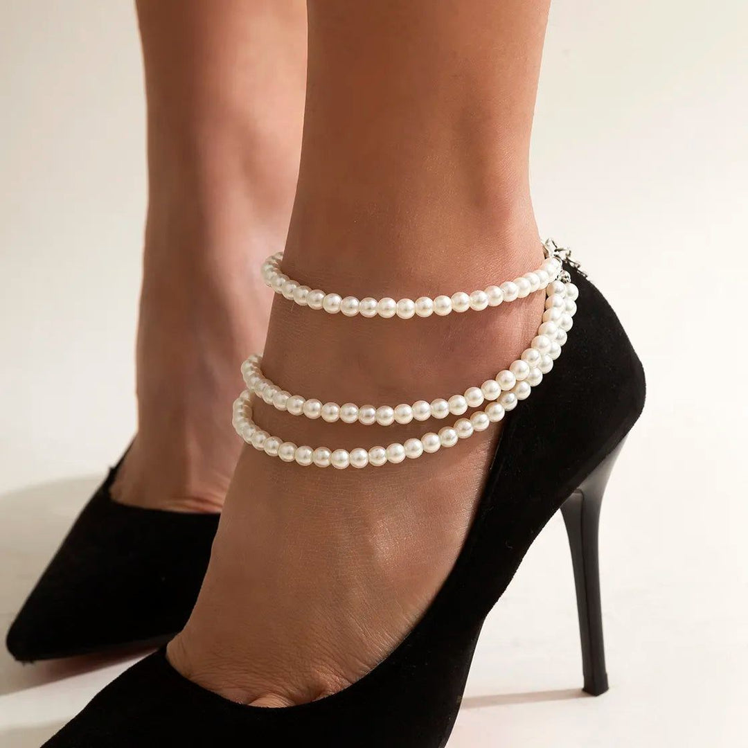 Multilayer Tassel Pearl Chain Anklets - DKLOR -  -  