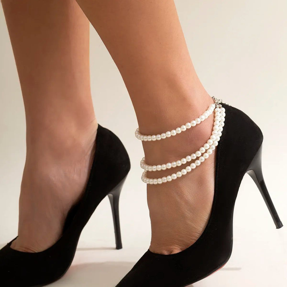 Multilayer Tassel Pearl Chain Anklets - DKLOR -  -  