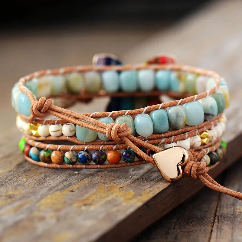 Natural Stone Butterfly 3 Wraps Bracelet - DKLOR -  -  