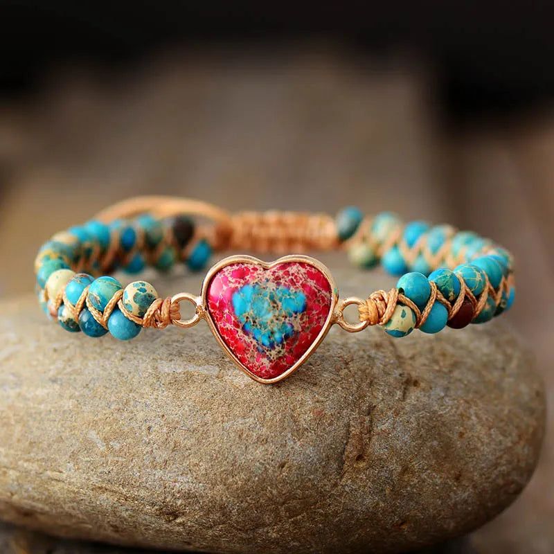 Natural Stone Heart Charm Bracelets - DKLOR -  -  