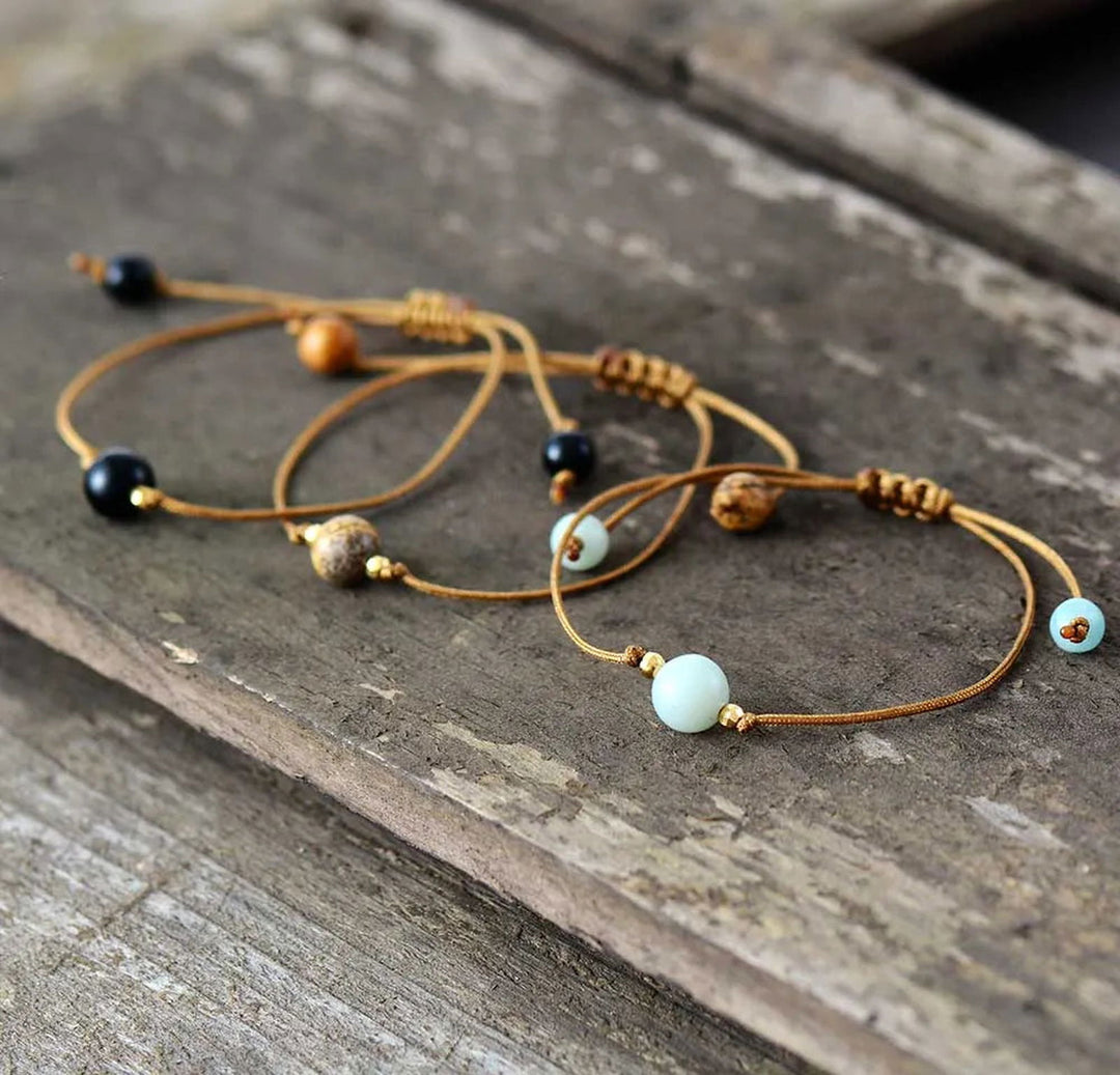 Natural Stone Wax Cord Bracelet Collection - DKLOR -  -  