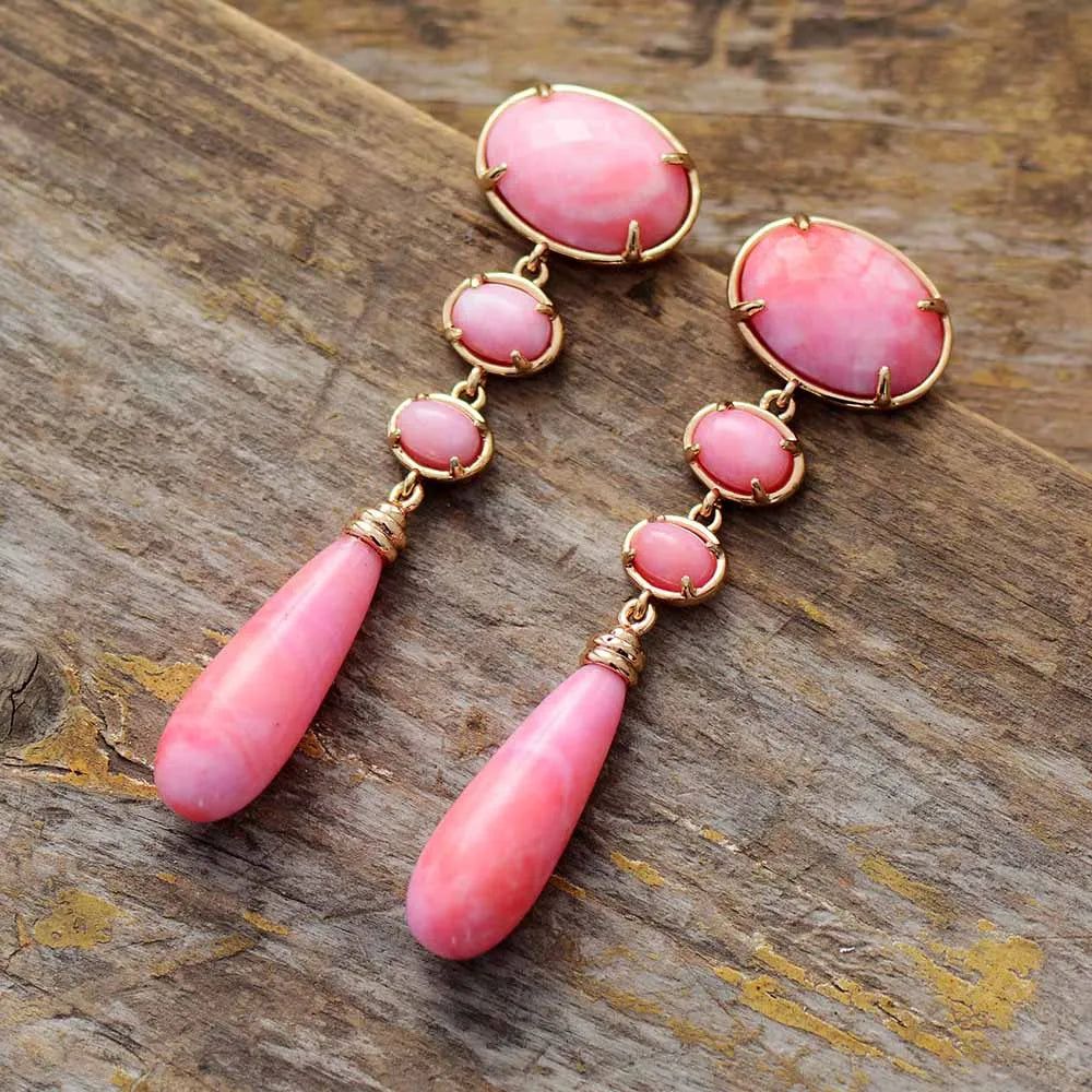 Pink Semiprecious Stone Earrings - DKLOR -  -  