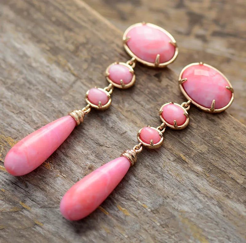 Pink Semiprecious Stone Earrings - DKLOR -  -  