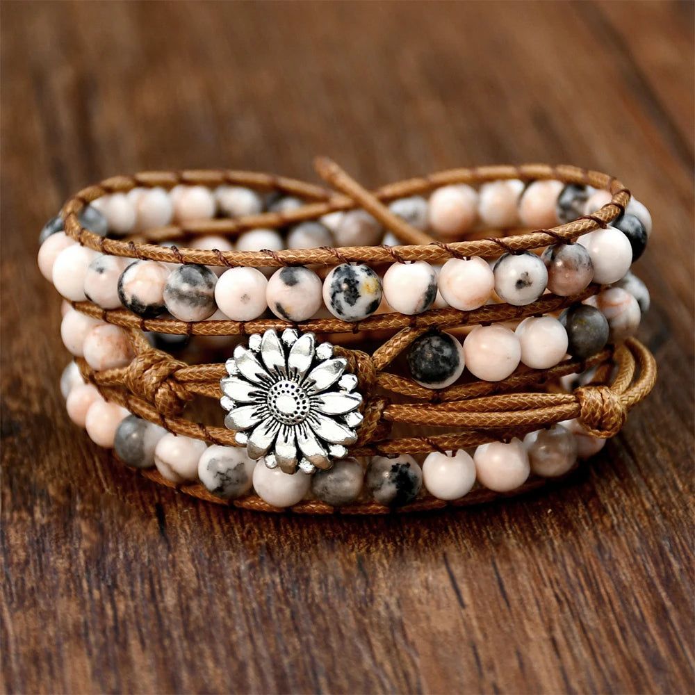 Pink Zebra Jasper Flower Bracelet - DKLOR -  -  