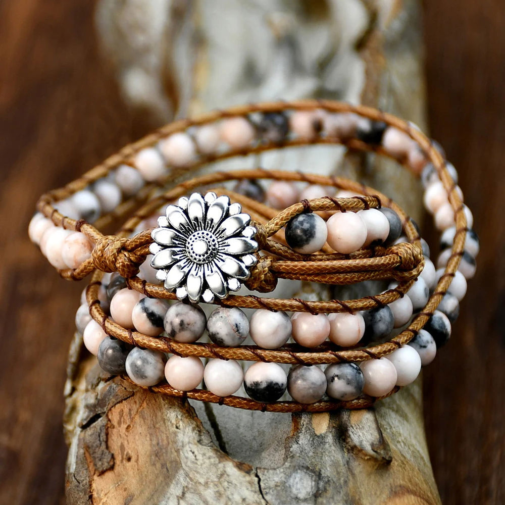 Pink Zebra Jasper Flower Bracelet - DKLOR -  -  