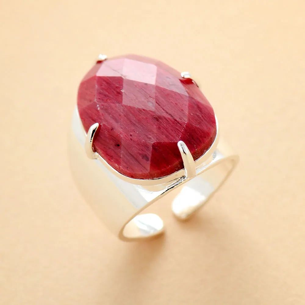 Premium Big Red Natural Stone Ring - DKLOR -  -  