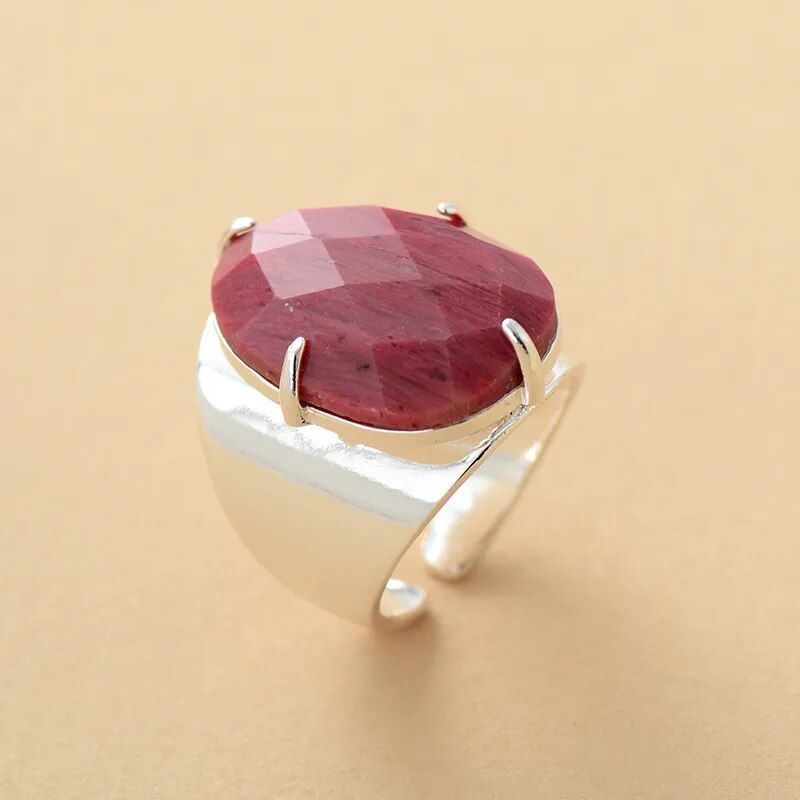 Premium Big Red Natural Stone Ring - DKLOR -  -  