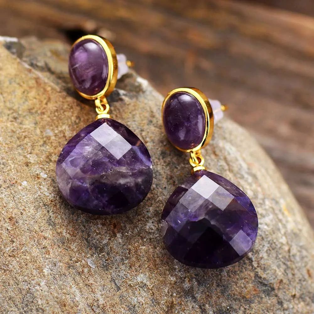 Purple Amethyst Drop Earrings - DKLOR -  -  